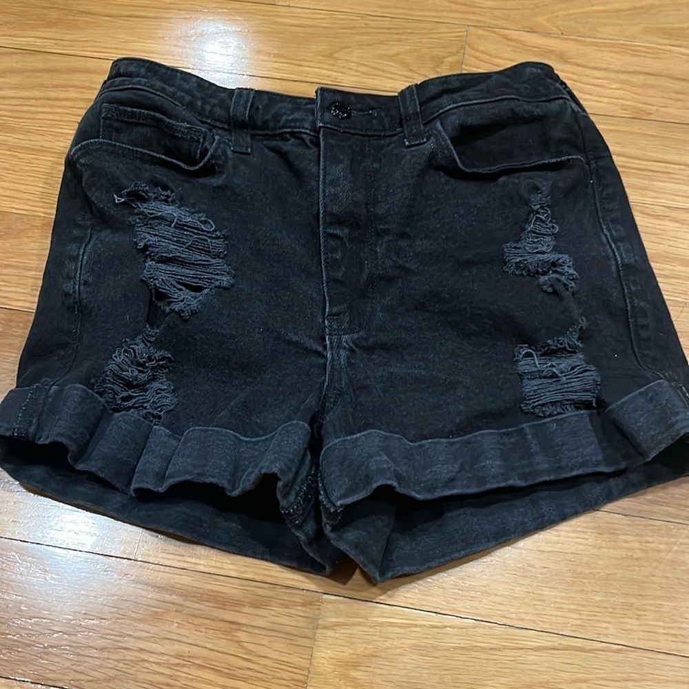 Hollister black dristress jean shorts size 28 .